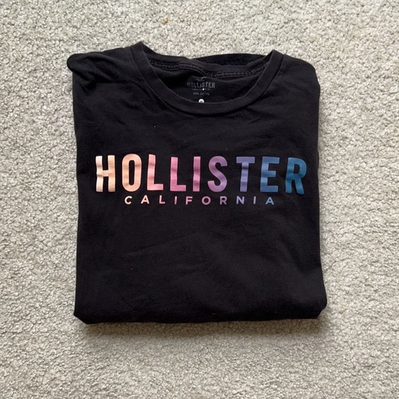 Black Hollister Long Sleeve with Light Rainbow Ombre Lettering - Picture 2 of 3